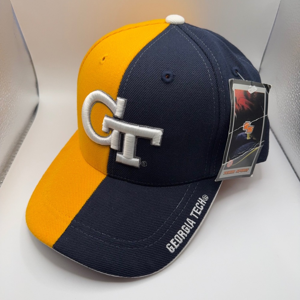 Vintage Team Spirit Georgia Tech Yellow Jackets Hat Navy Gold Split Panel NWT